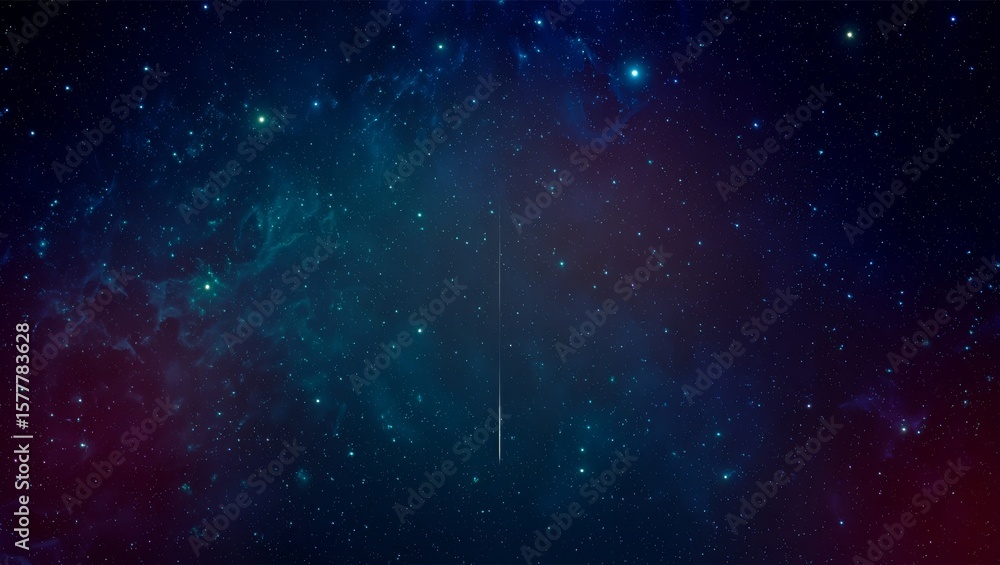 Naklejka premium Vast cosmic nebula with a streaking meteor across a starry night sky