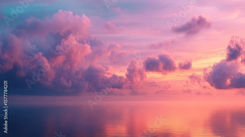 Wallpaper Mural Surreal Sunset Sky over Calm Ocean Horizon – Dreamy Pink-Orange Clouds with Cinematic Light and Empty Space for Text Torontodigital.ca