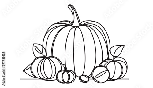 Continuous one single minimal line drawing pumpkin