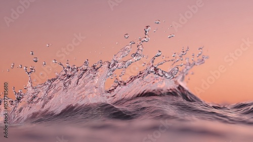 Wallpaper Mural Frozen Wave Splash Against Peach-Pink Sky – Cinematic Wide Header Composition with Clean Space for Text Overlay Torontodigital.ca