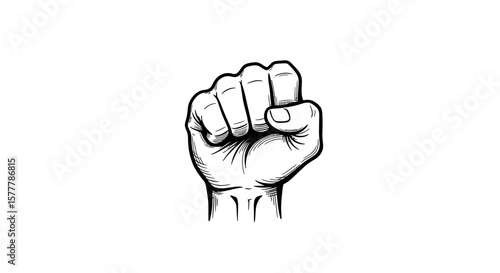 Detailed sketch of a clenched fist raised in a symbol of solidarity