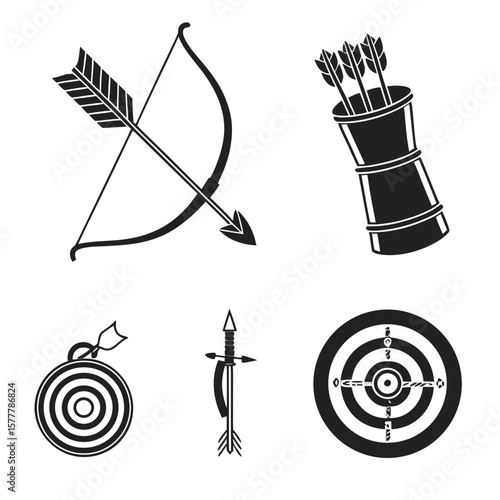 Archery equipment bow arrow quiver targets vector