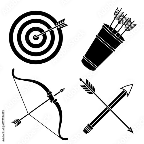 Archery equipment and target icons arrow quiver