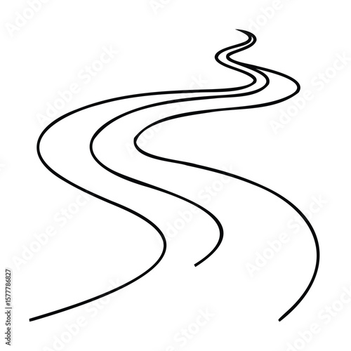 Winding road on with three parallel lines Handdrawn style path route
