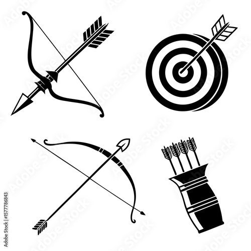 Archery equipment bow arrow target quiver vector