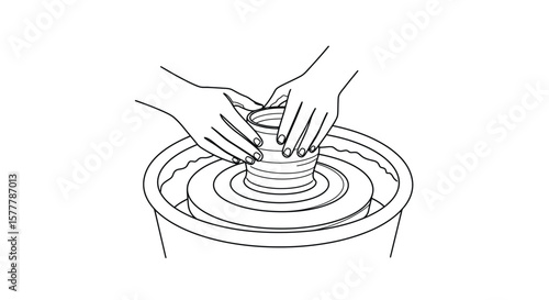 pottery wheel hands shaping clay black and white clip art preview