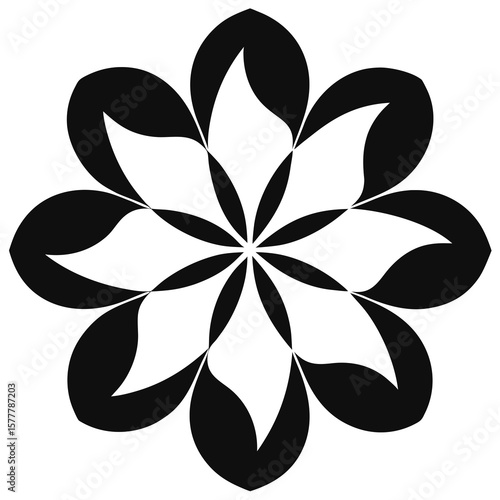Black abstract floral design with overlapping petals