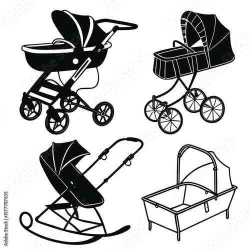 Black baby strollers and cradles collection baby transport