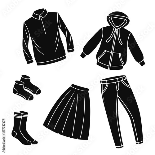 Black clothing items collection fashion apparel
