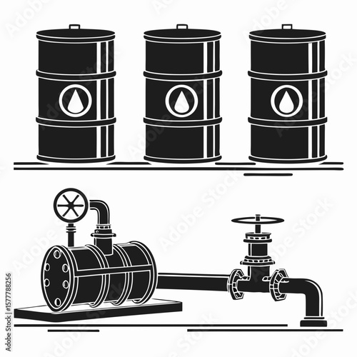 Black oil barrels and pipeline system industrial transportation
