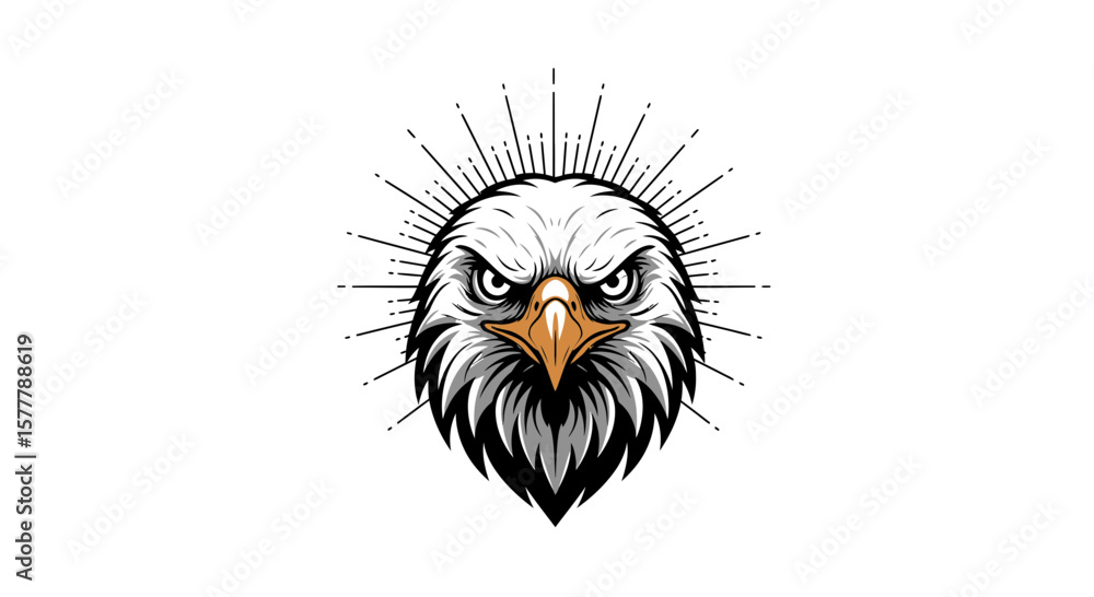 Fototapeta premium Illustration of an eagle head with radiating lines behind its head