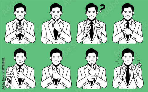 Conceptual illustrations Man in a suit showcases body language and emotional expressions