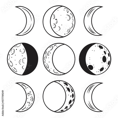 Celestial bodies moon phases icons crescent moon gibbous moon