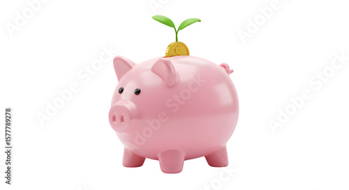 Financial Growth and Investment Concept, Piggy Bank with Sprouting Coin