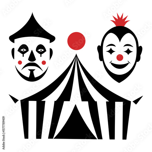 Circus tent and clown faces vector