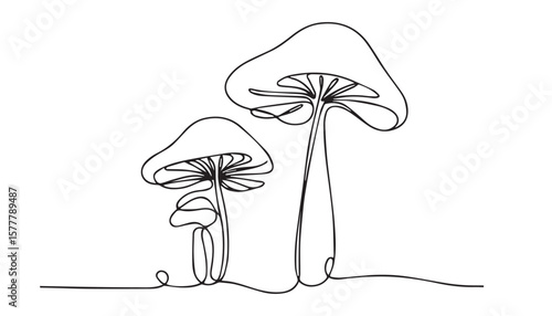 Continuous one single minimal line drawing mashroom