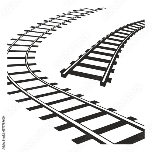 Curved railway tracks black silhouette train tracks