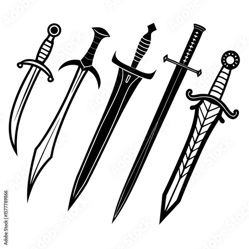 Diverse fantasy sword collection black silhouettes