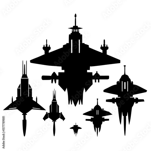 Diverse futuristic spacecraft fleet collection spaceship
