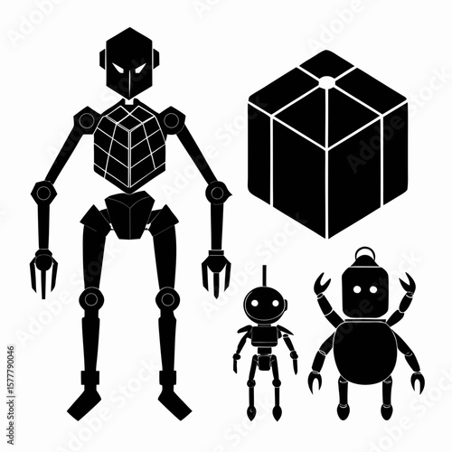 Diverse robot silhouettes geometric mechanical forms