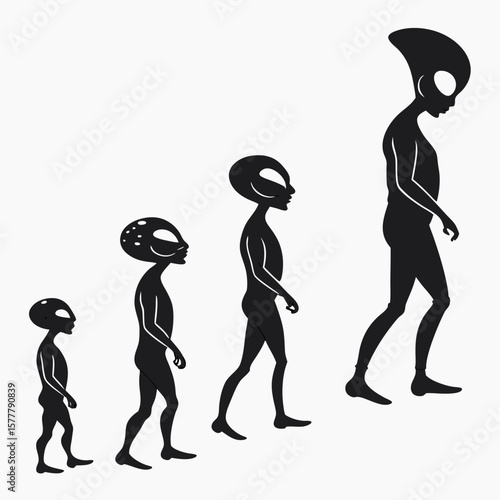 Four black alien silhouettes walking extraterrestrial