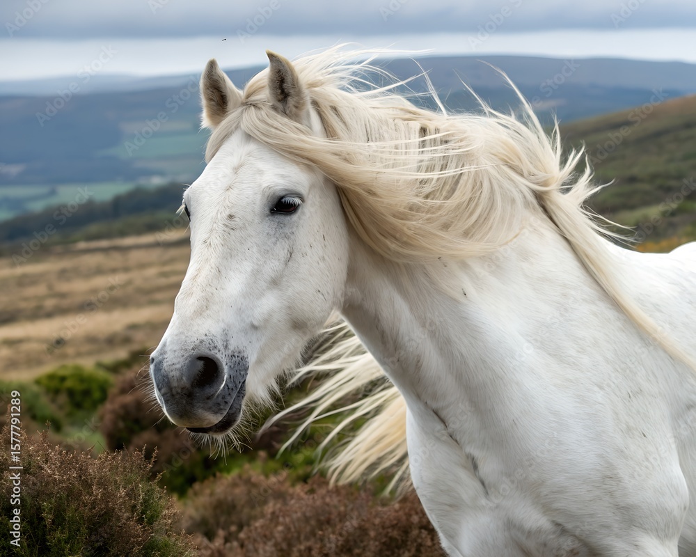 Obraz premium Close-Up of a White Horse in the Wild