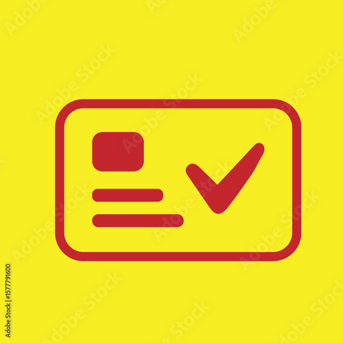 Vector icon of an identification-style credit card with a verification checkmark