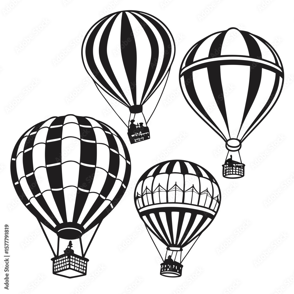 Obraz premium Hot air balloons with passengers in baskets flight