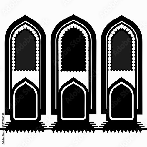 Islamic archways with decorative borders silhouette