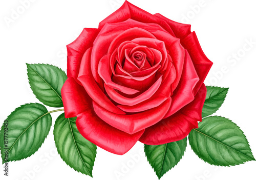 Elegant flower design featuring a red rose. Bright red rose flower with vivid detail. Floral artwork of a beautiful red rose. Hand-drawn red rose. Intricate red rose flower illustration artwork