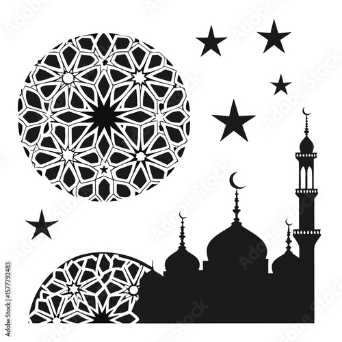 Islamic mosque and star motifs dome minaret