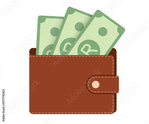 Flat wallet illustration with South African rand paper money, economic and financial design element for forex apps, money management visuals, and African currency content