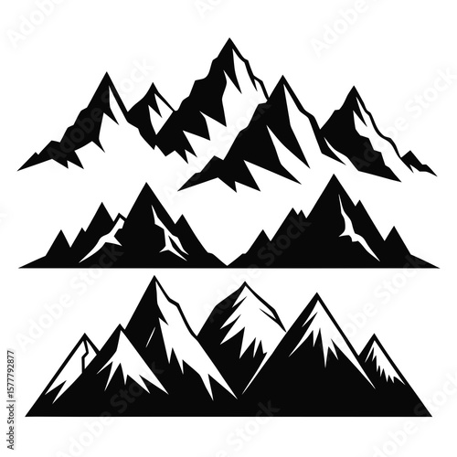 Jagged mountain peaks and hilltops mountain range silhouette