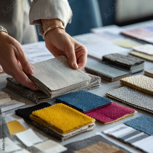 Hands arranging a blank fabric swatch on a surface.
