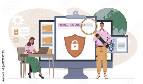 Social media privacy protection concept. Vector illustration