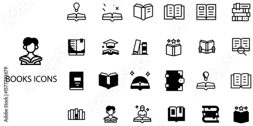 Books simple concept 24 color icons set .Vector illustration.