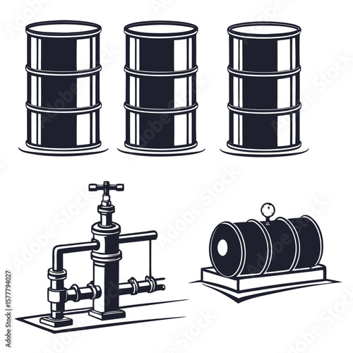 Oil barrels and pipeline valve industrial storage