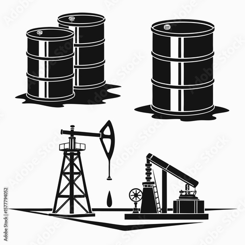Oil barrels and pump jacks drum liquid
