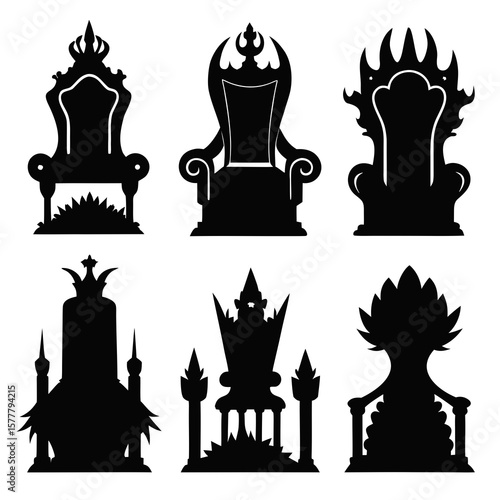 Ornate royal throne silhouettes collection king queen
