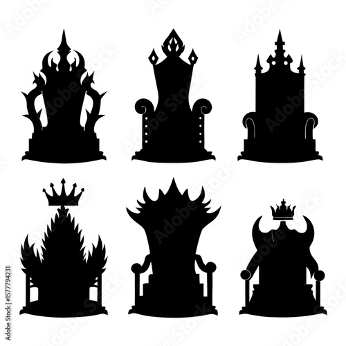 Ornate throne silhouettes royal regal seating vector