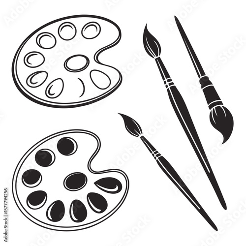 Painter palettes and brushes artistic tools artist tools
