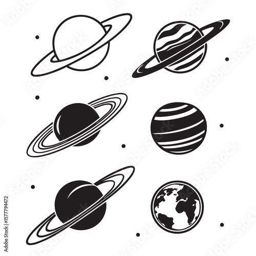Planetary celestial bodies with rings and stripes saturn