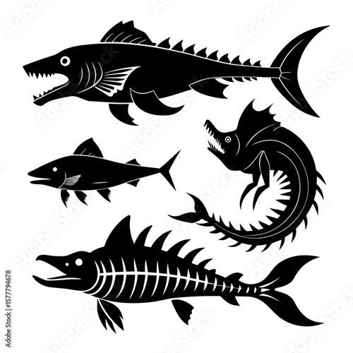 Prehistoric fish silhouettes ancient fish marine life