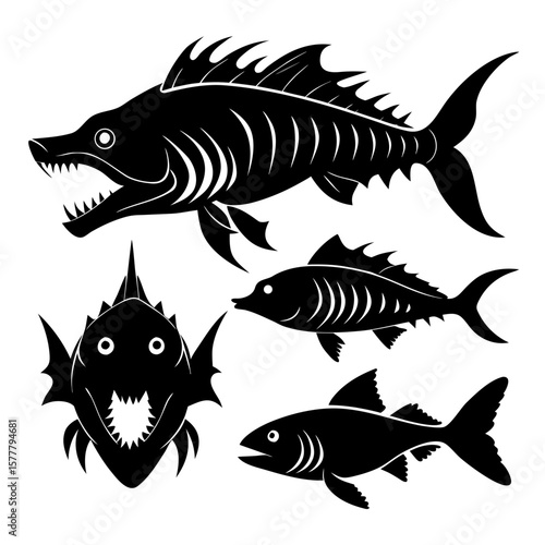 Prehistoric fish silhouettes ancient fish marine life