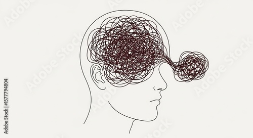 Mental Health Anxiety Concept: Confused Mind and Tangled Thoughts of an Overthinker