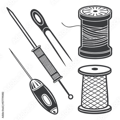 Sewing tools needle thread spool bobbin awl vector