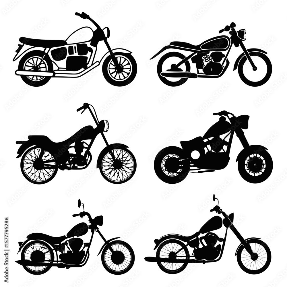 Obraz premium Six black motorcycle silhouettes various styles motorbike