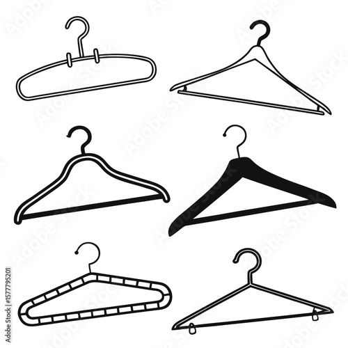 Six black clothing hanger outlines clothing hangers