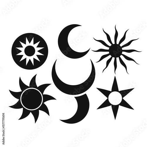 Stylized celestial bodies collection moon crescent