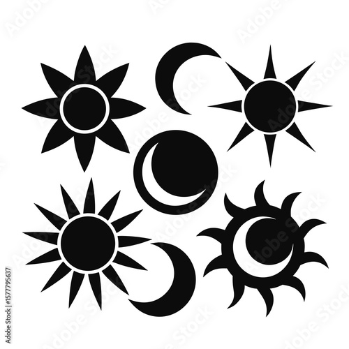 Stylized sun and moon celestial icons symbols